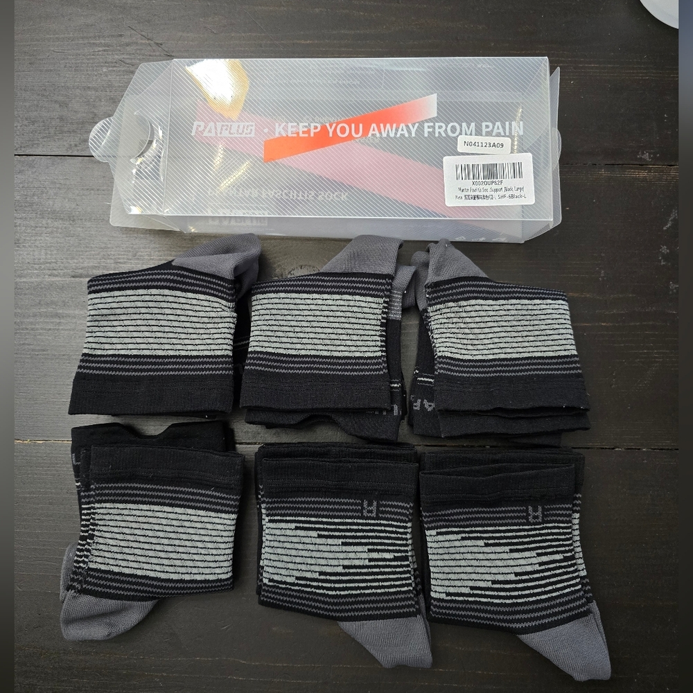 PA Plus Plantar Fascitis Socks Pack Of 6  Size LARGE Black Unisex NEW & USED
